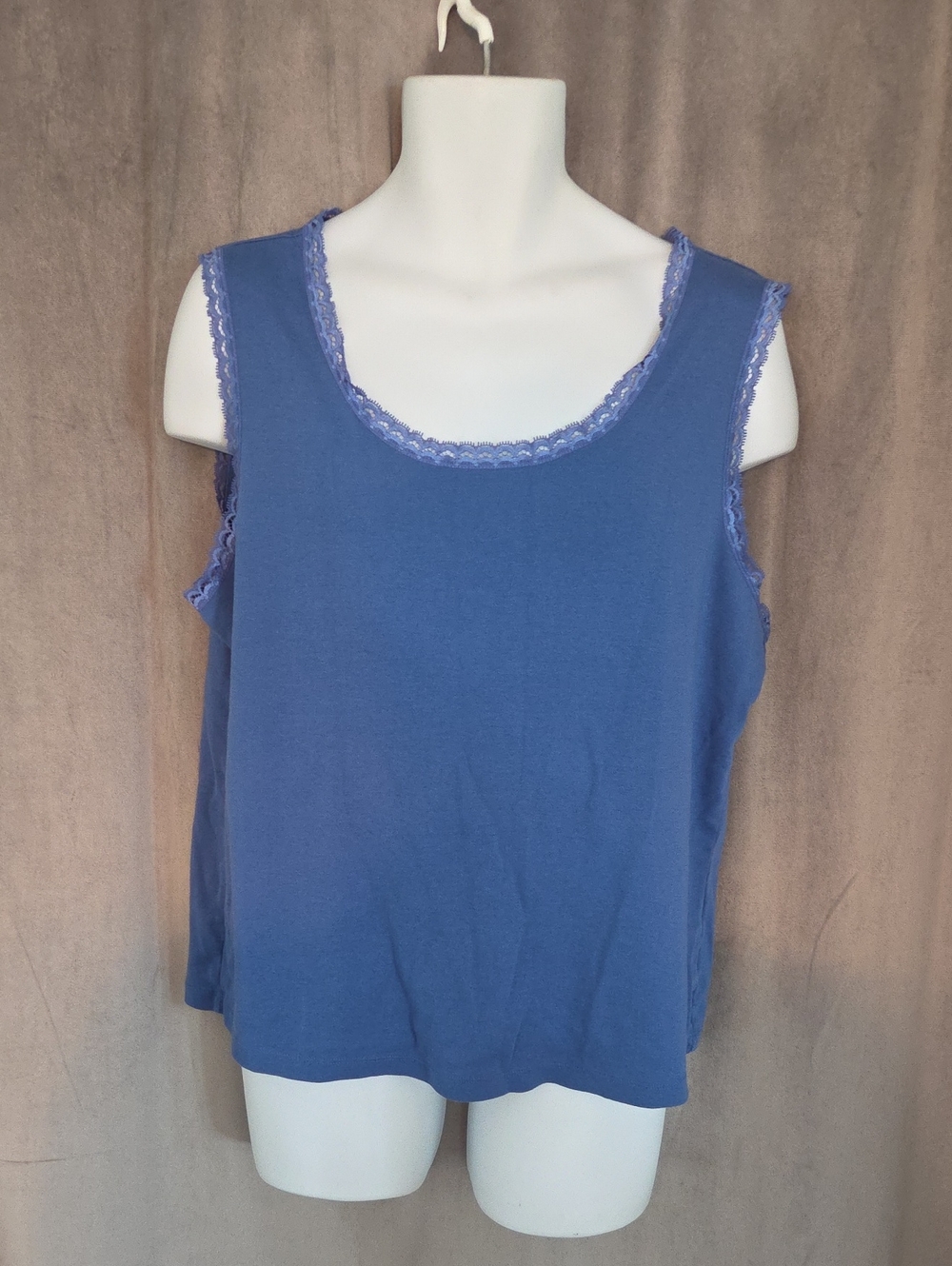 JM Collection 3X Periwinkle Lace-Trim Scoop Neck Tank